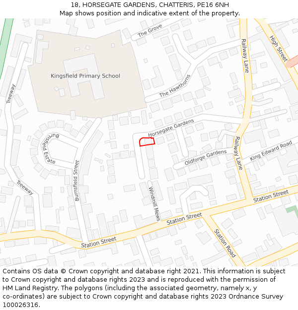18, HORSEGATE GARDENS, CHATTERIS, PE16 6NH: Location map and indicative extent of plot