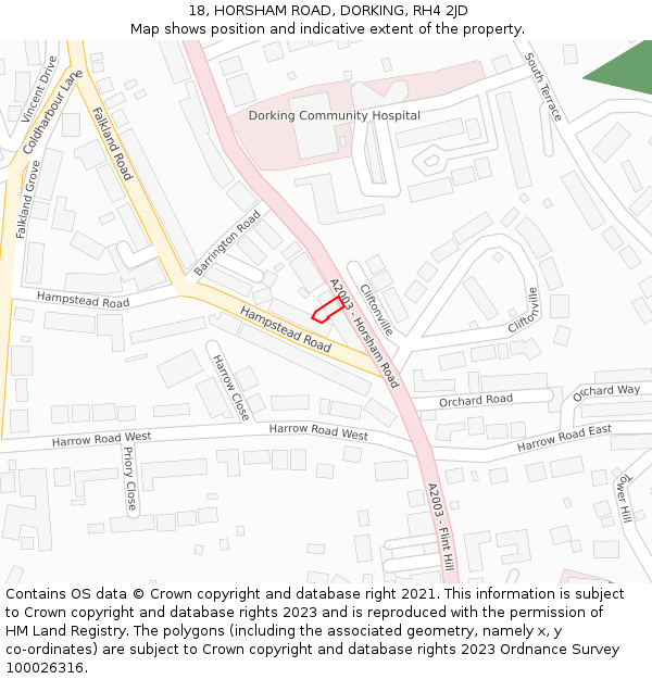 18, HORSHAM ROAD, DORKING, RH4 2JD: Location map and indicative extent of plot