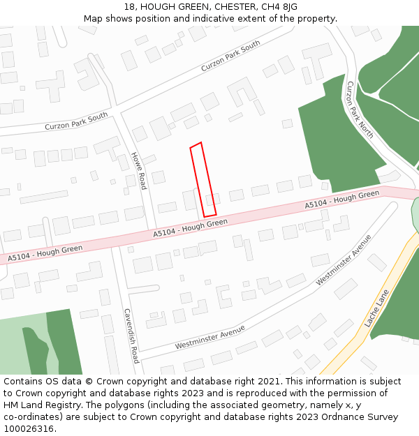 18, HOUGH GREEN, CHESTER, CH4 8JG: Location map and indicative extent of plot