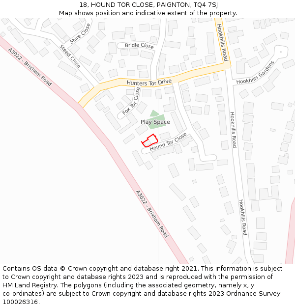 18, HOUND TOR CLOSE, PAIGNTON, TQ4 7SJ: Location map and indicative extent of plot