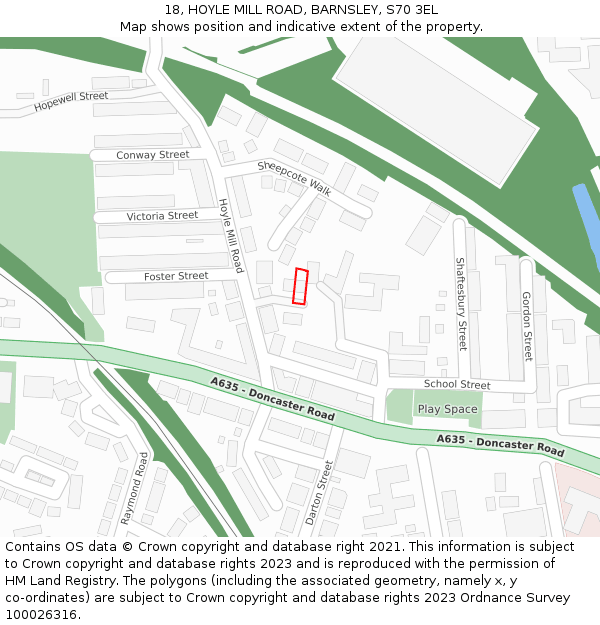 18, HOYLE MILL ROAD, BARNSLEY, S70 3EL: Location map and indicative extent of plot
