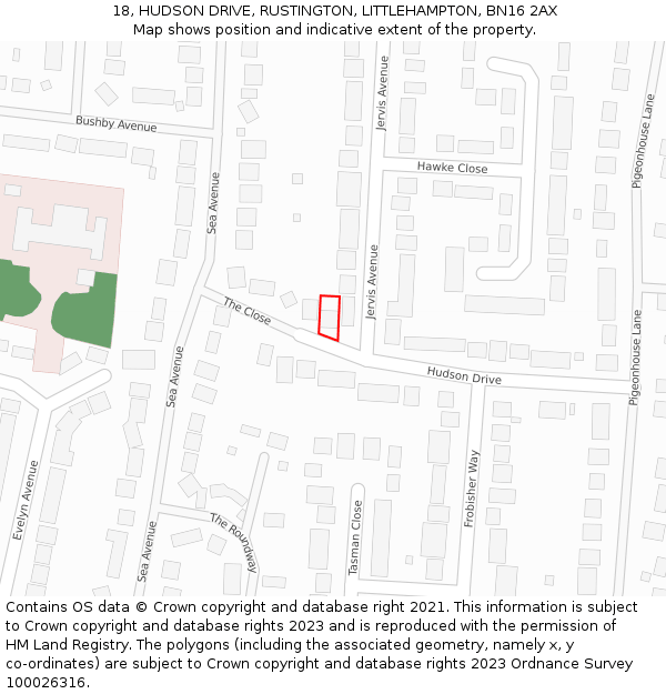 18, HUDSON DRIVE, RUSTINGTON, LITTLEHAMPTON, BN16 2AX: Location map and indicative extent of plot