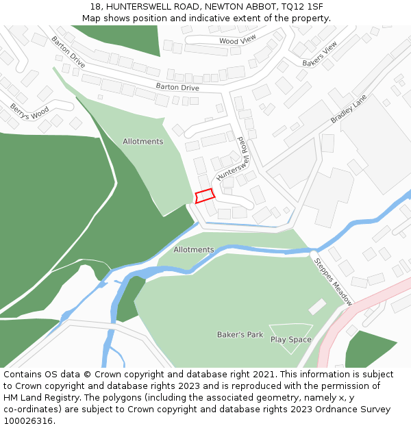18, HUNTERSWELL ROAD, NEWTON ABBOT, TQ12 1SF: Location map and indicative extent of plot