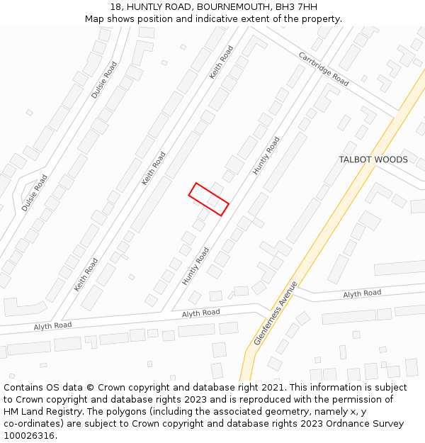 18, HUNTLY ROAD, BOURNEMOUTH, BH3 7HH: Location map and indicative extent of plot