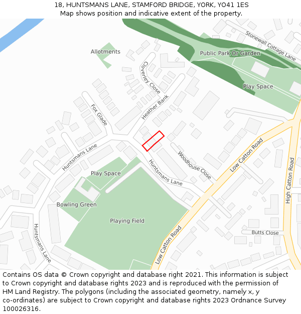 18, HUNTSMANS LANE, STAMFORD BRIDGE, YORK, YO41 1ES: Location map and indicative extent of plot