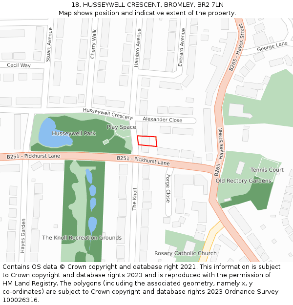 18, HUSSEYWELL CRESCENT, BROMLEY, BR2 7LN: Location map and indicative extent of plot