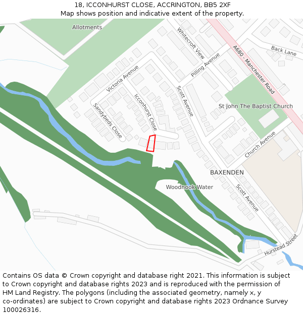 18, ICCONHURST CLOSE, ACCRINGTON, BB5 2XF: Location map and indicative extent of plot