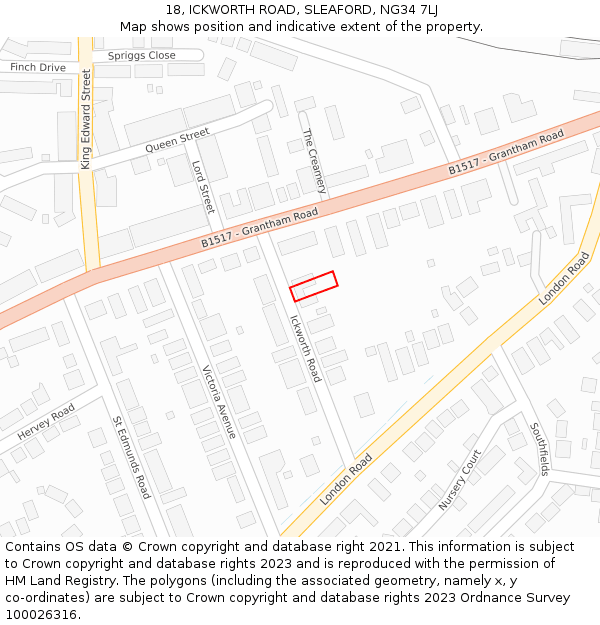 18, ICKWORTH ROAD, SLEAFORD, NG34 7LJ: Location map and indicative extent of plot