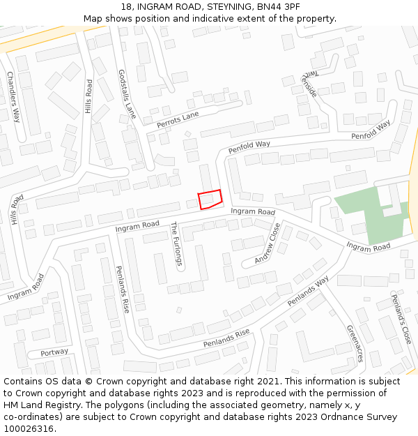 18, INGRAM ROAD, STEYNING, BN44 3PF: Location map and indicative extent of plot