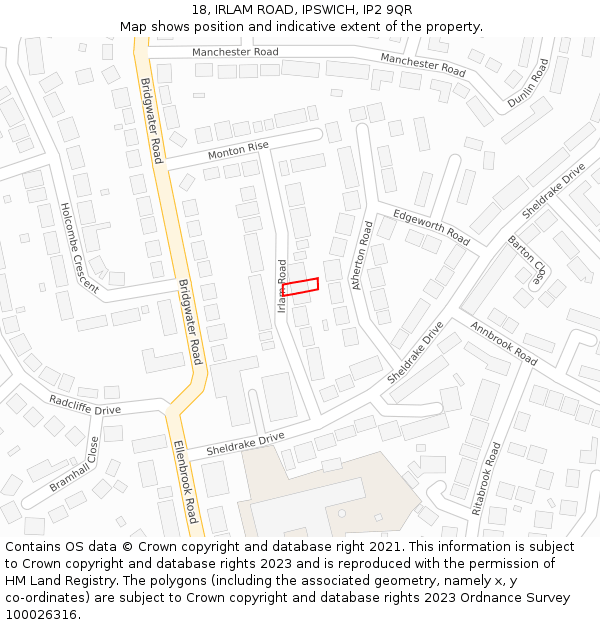 18, IRLAM ROAD, IPSWICH, IP2 9QR: Location map and indicative extent of plot