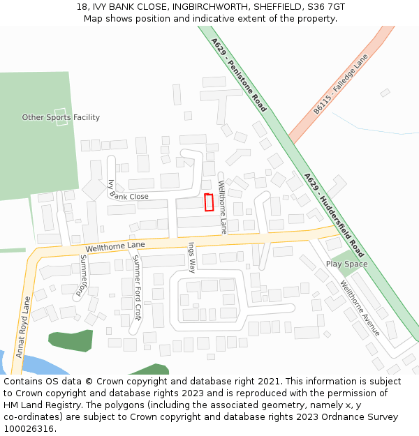 18, IVY BANK CLOSE, INGBIRCHWORTH, SHEFFIELD, S36 7GT: Location map and indicative extent of plot