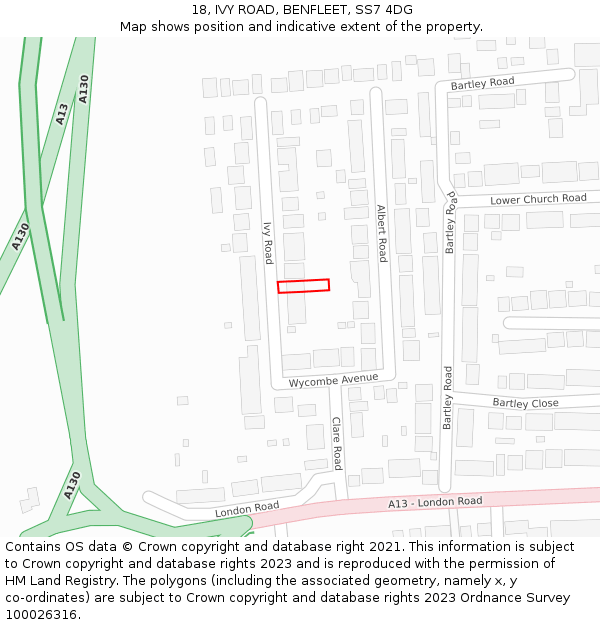 18, IVY ROAD, BENFLEET, SS7 4DG: Location map and indicative extent of plot
