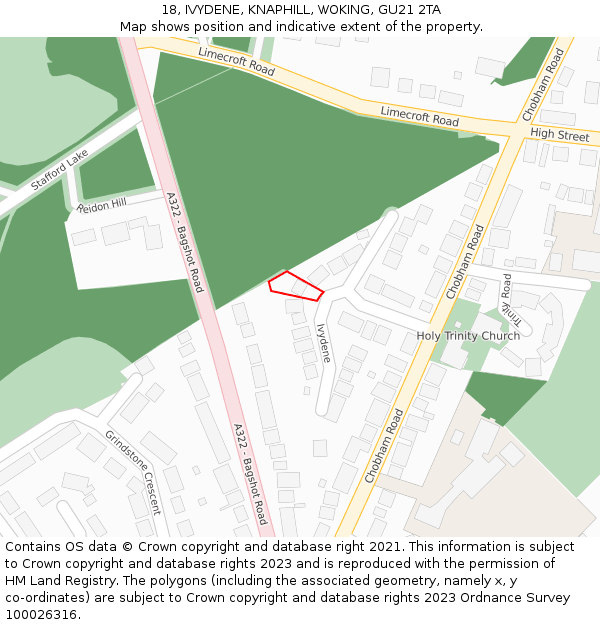 18, IVYDENE, KNAPHILL, WOKING, GU21 2TA: Location map and indicative extent of plot