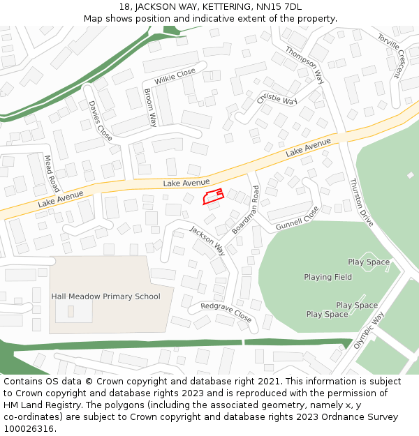 18, JACKSON WAY, KETTERING, NN15 7DL: Location map and indicative extent of plot