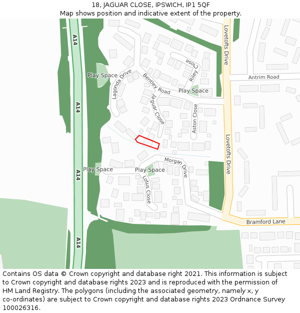 18, JAGUAR CLOSE, IPSWICH, IP1 5QF: Location map and indicative extent of plot
