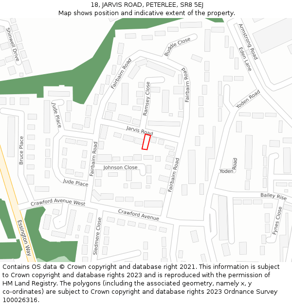 18, JARVIS ROAD, PETERLEE, SR8 5EJ: Location map and indicative extent of plot