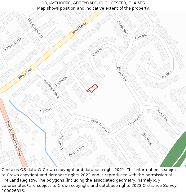 18, JAYTHORPE, ABBEYDALE, GLOUCESTER, GL4 5ES: Location map and indicative extent of plot