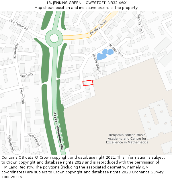 18, JENKINS GREEN, LOWESTOFT, NR32 4WX: Location map and indicative extent of plot