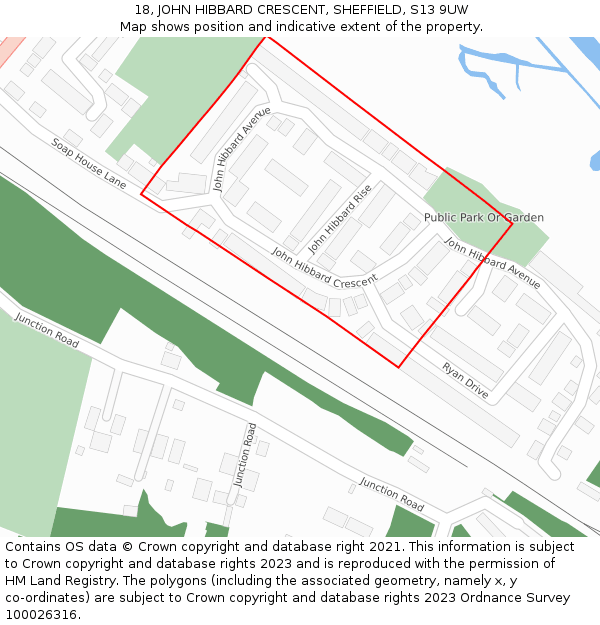 18, JOHN HIBBARD CRESCENT, SHEFFIELD, S13 9UW: Location map and indicative extent of plot