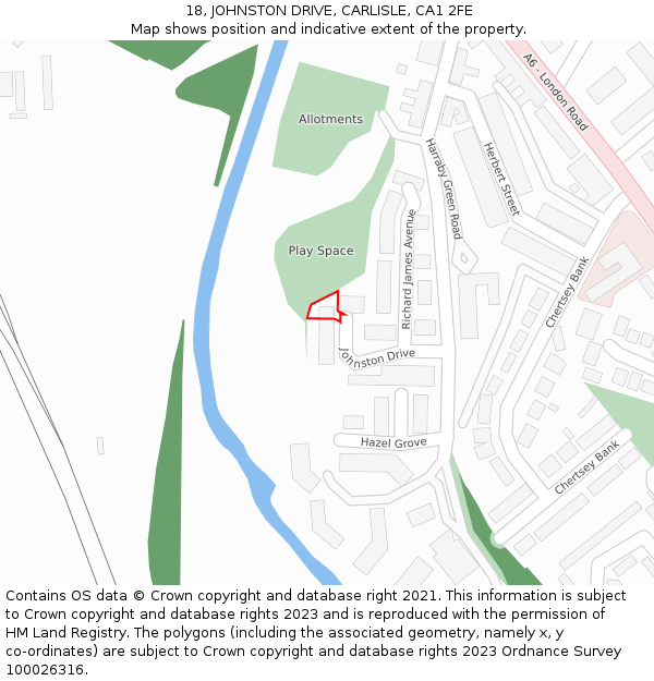 18, JOHNSTON DRIVE, CARLISLE, CA1 2FE: Location map and indicative extent of plot