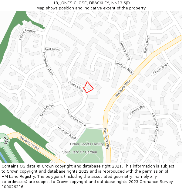 18, JONES CLOSE, BRACKLEY, NN13 6JD: Location map and indicative extent of plot