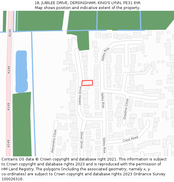 18, JUBILEE DRIVE, DERSINGHAM, KING'S LYNN, PE31 6YA: Location map and indicative extent of plot