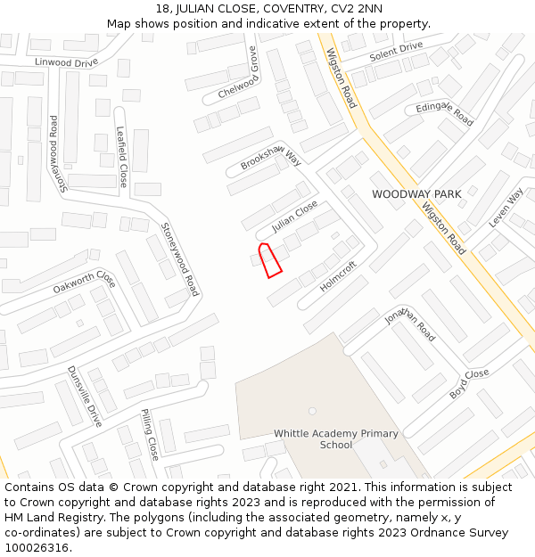 18, JULIAN CLOSE, COVENTRY, CV2 2NN: Location map and indicative extent of plot