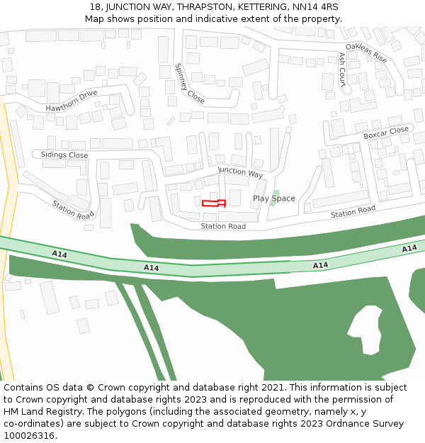 18, JUNCTION WAY, THRAPSTON, KETTERING, NN14 4RS: Location map and indicative extent of plot