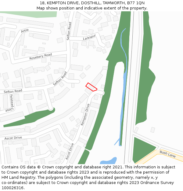 18, KEMPTON DRIVE, DOSTHILL, TAMWORTH, B77 1QN: Location map and indicative extent of plot
