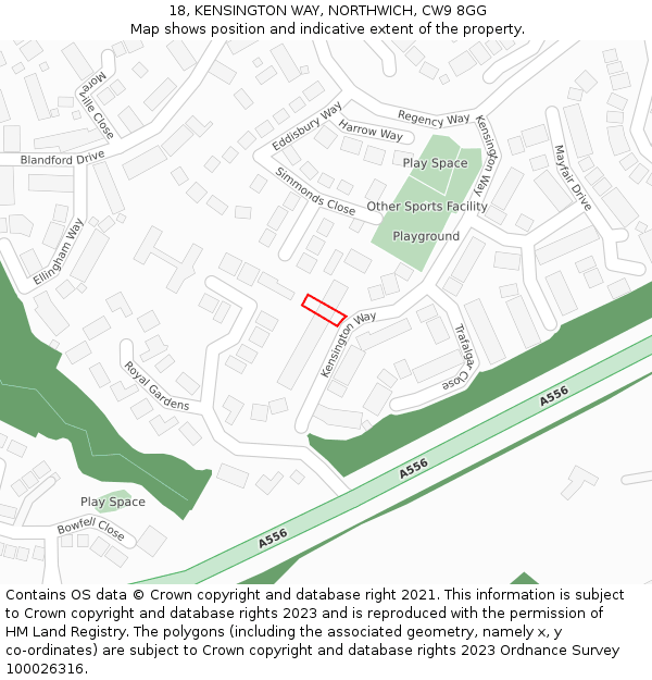18, KENSINGTON WAY, NORTHWICH, CW9 8GG: Location map and indicative extent of plot