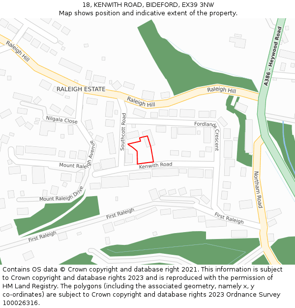 18, KENWITH ROAD, BIDEFORD, EX39 3NW: Location map and indicative extent of plot