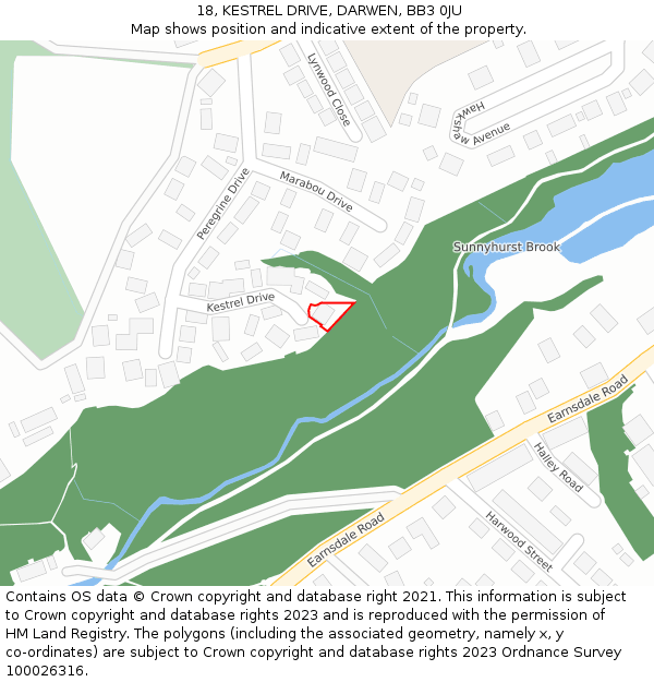 18, KESTREL DRIVE, DARWEN, BB3 0JU: Location map and indicative extent of plot