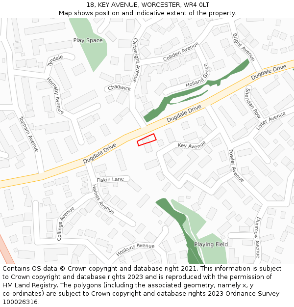 18, KEY AVENUE, WORCESTER, WR4 0LT: Location map and indicative extent of plot