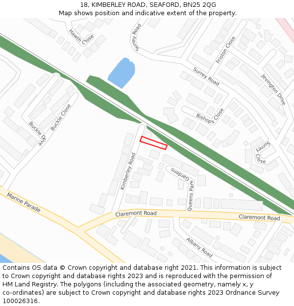 18, KIMBERLEY ROAD, SEAFORD, BN25 2QG: Location map and indicative extent of plot