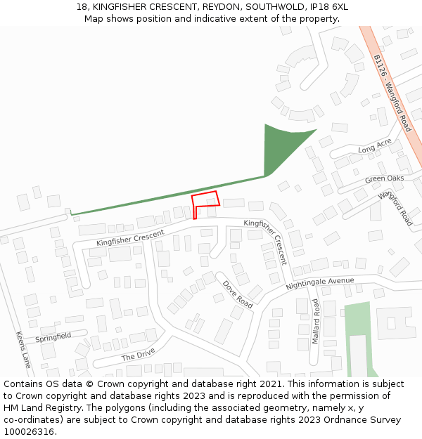 18, KINGFISHER CRESCENT, REYDON, SOUTHWOLD, IP18 6XL: Location map and indicative extent of plot