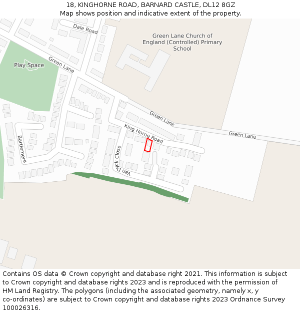 18, KINGHORNE ROAD, BARNARD CASTLE, DL12 8GZ: Location map and indicative extent of plot