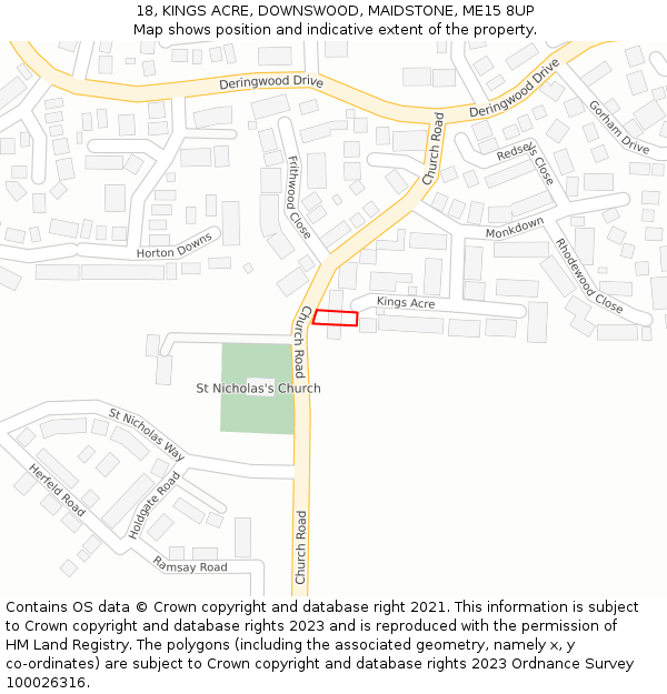 18, KINGS ACRE, DOWNSWOOD, MAIDSTONE, ME15 8UP: Location map and indicative extent of plot