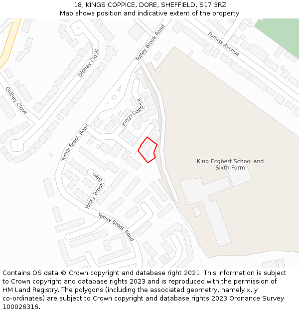 18, KINGS COPPICE, DORE, SHEFFIELD, S17 3RZ: Location map and indicative extent of plot