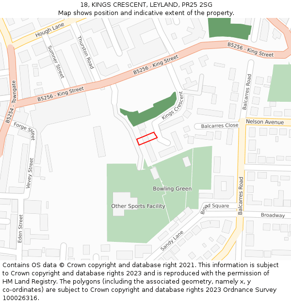 18, KINGS CRESCENT, LEYLAND, PR25 2SG: Location map and indicative extent of plot
