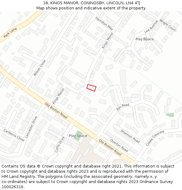 18, KINGS MANOR, CONINGSBY, LINCOLN, LN4 4TJ: Location map and indicative extent of plot