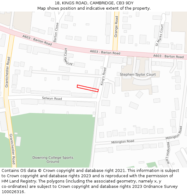 18, KINGS ROAD, CAMBRIDGE, CB3 9DY: Location map and indicative extent of plot