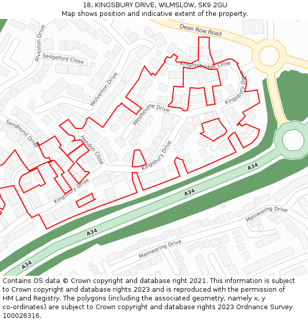 18, KINGSBURY DRIVE, WILMSLOW, SK9 2GU: Location map and indicative extent of plot