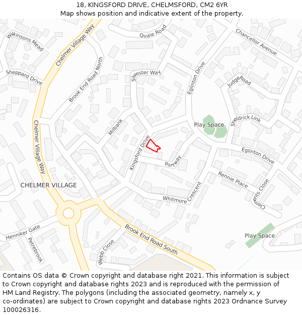 18, KINGSFORD DRIVE, CHELMSFORD, CM2 6YR: Location map and indicative extent of plot