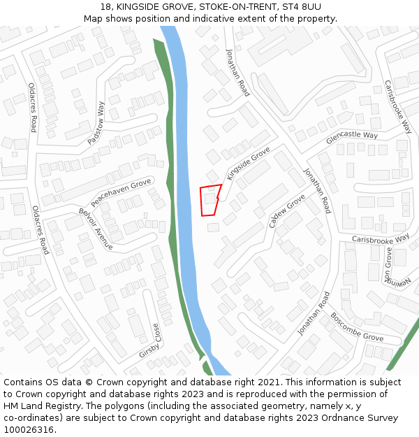 18, KINGSIDE GROVE, STOKE-ON-TRENT, ST4 8UU: Location map and indicative extent of plot
