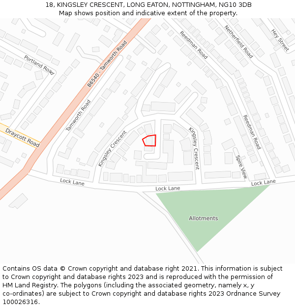 18, KINGSLEY CRESCENT, LONG EATON, NOTTINGHAM, NG10 3DB: Location map and indicative extent of plot