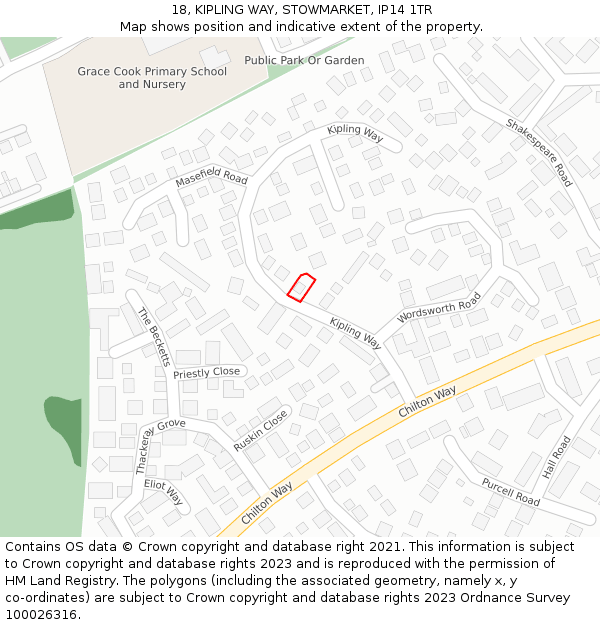 18, KIPLING WAY, STOWMARKET, IP14 1TR: Location map and indicative extent of plot