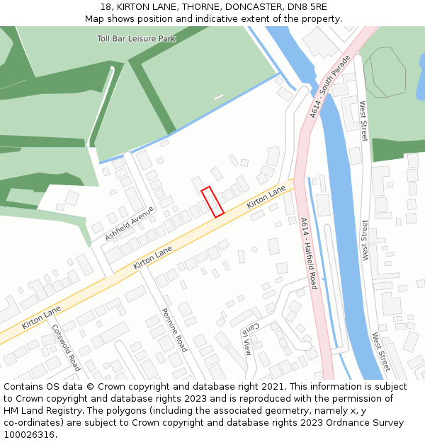 18, KIRTON LANE, THORNE, DONCASTER, DN8 5RE: Location map and indicative extent of plot