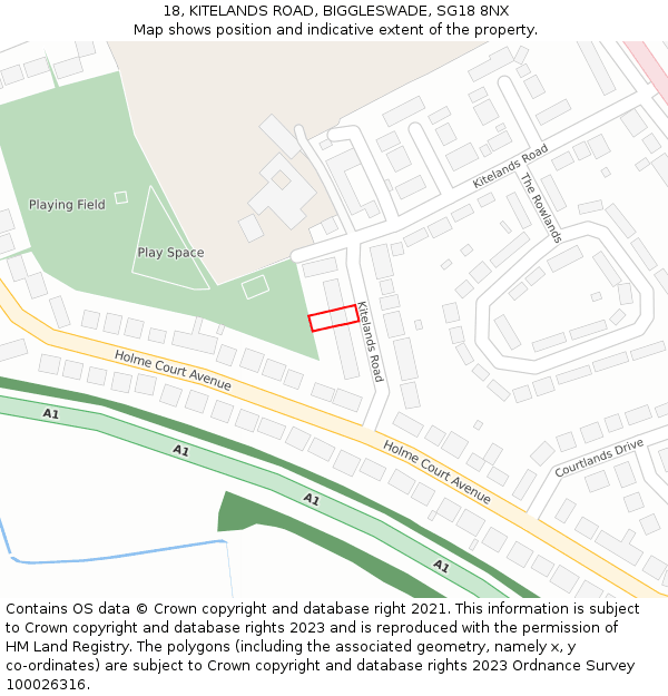 18, KITELANDS ROAD, BIGGLESWADE, SG18 8NX: Location map and indicative extent of plot