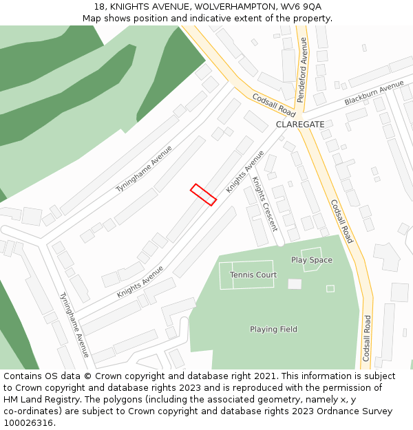 18, KNIGHTS AVENUE, WOLVERHAMPTON, WV6 9QA: Location map and indicative extent of plot