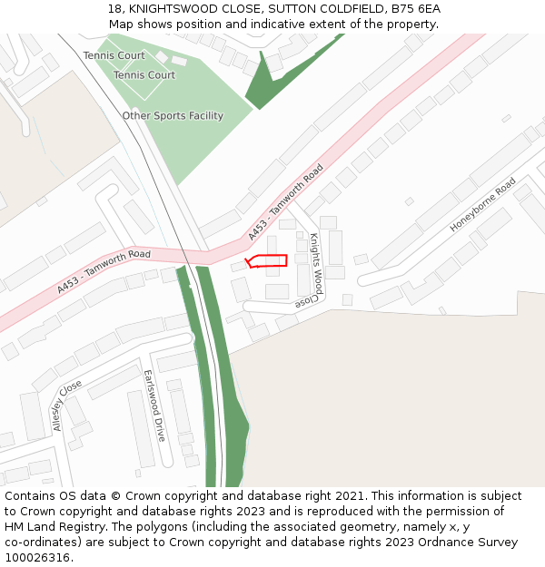 18, KNIGHTSWOOD CLOSE, SUTTON COLDFIELD, B75 6EA: Location map and indicative extent of plot